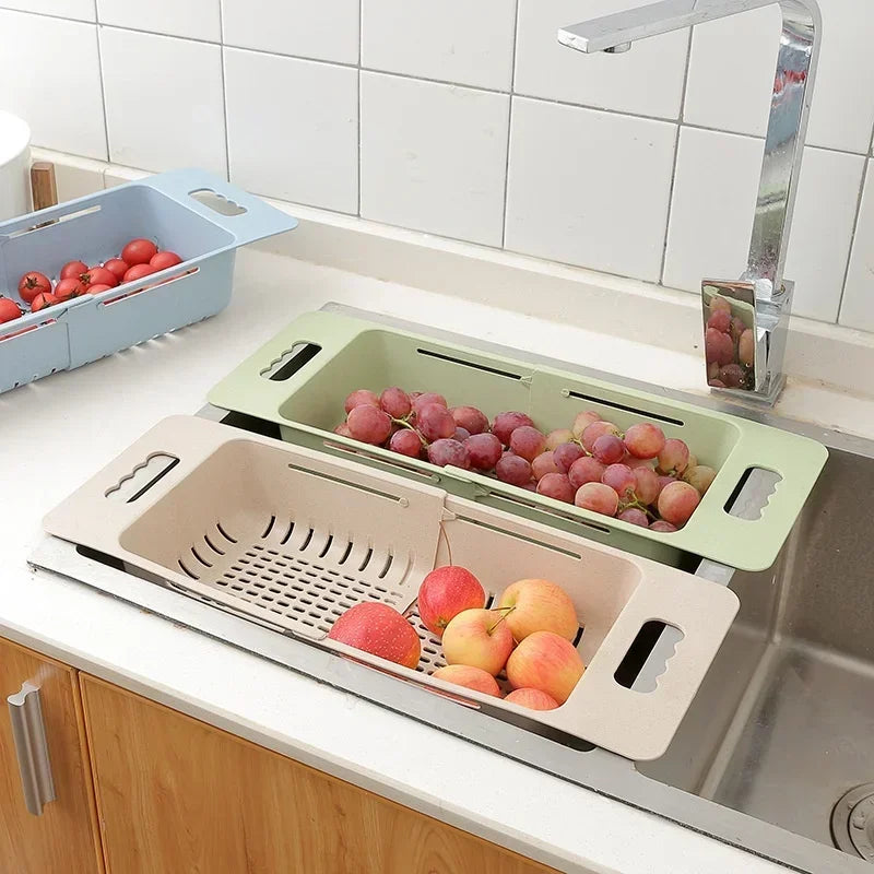 FlexDrain Draining Basket Kitchen – Adjustable Sink Organizer | Auto Drain & Fruit Vegetable Dryer | Space-saving Kitchen Accessory | Kalsten