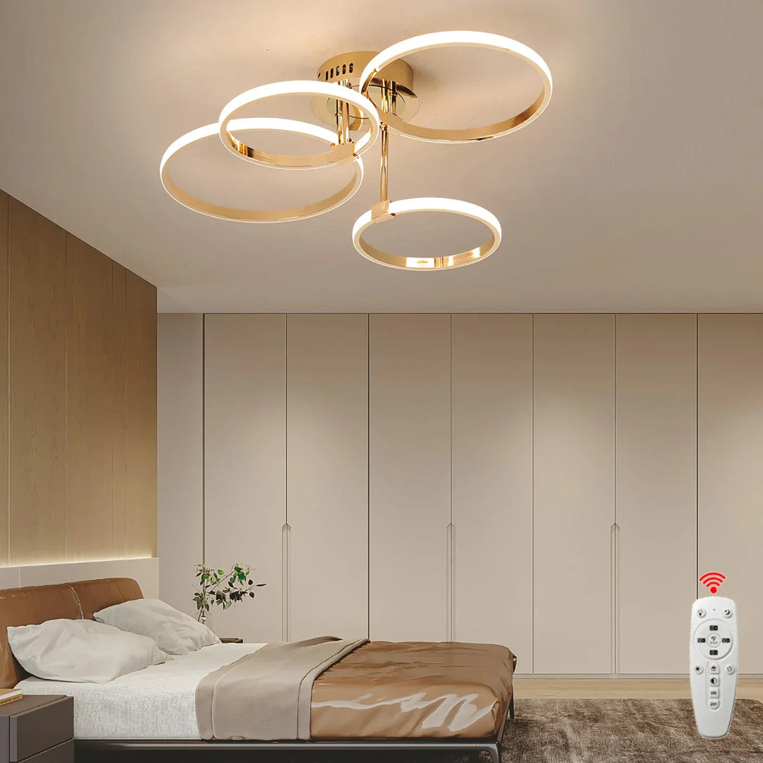 Modern LED Ceiling Chandelier – Dimmable Light with Remote & App Control, Gold/Chrome/Black Finish, for Living Room & Bedroom | Kalsten