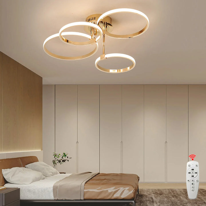 Modern LED Ceiling Chandelier – Dimmable Light with Remote & App Control, Gold/Chrome/Black Finish, for Living Room & Bedroom | Kalsten