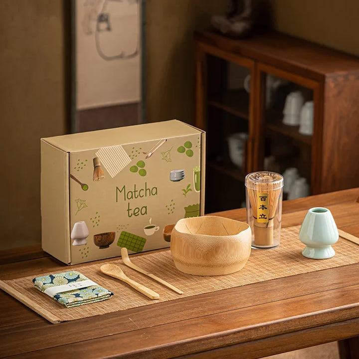 Matcha Set 7-Piece Natural Bamboo and Ceramic Matcha Bowl and Whisk Gift Set-1