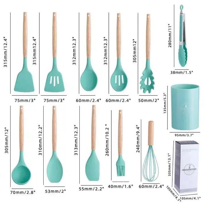 ChefEase – 12-piece Silicone Cooking Utensils Set with Wooden Handles | Kalsten