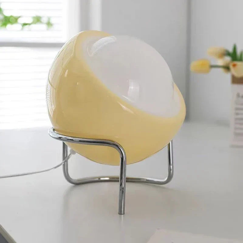 Aurivio Table Lamp | Glass & Stainless Steel | Retro-Nordic Design | LED Night Light Beige/Orange | Ø21×H25 cm | Kalsten