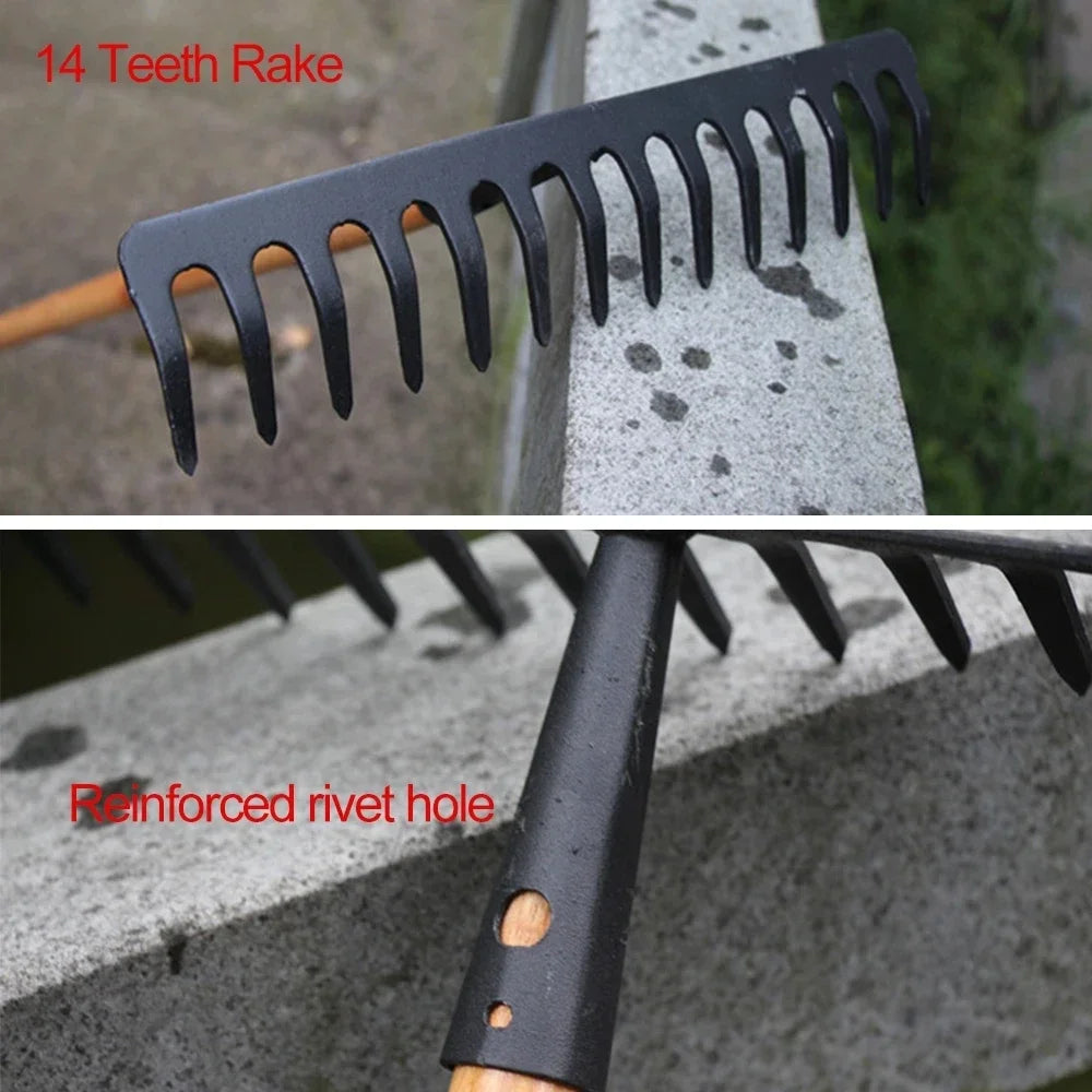 Kalsten | AgriZink Stainless Steel Garden Rake with 14 Tines | Robust Tool for Agriculture & Garden | For Leaves, Hay, Soil & Mulch | High-Quality Soil Rake