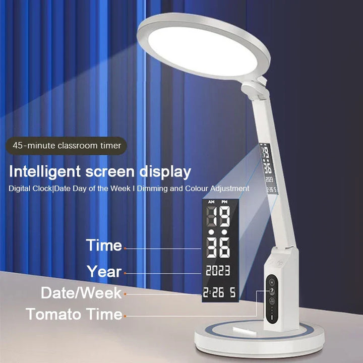 LED Clock Table Lamp – Dimmable, Foldable, and USB Rechargeable Desk Lamp for Eye Protection | Kalsten