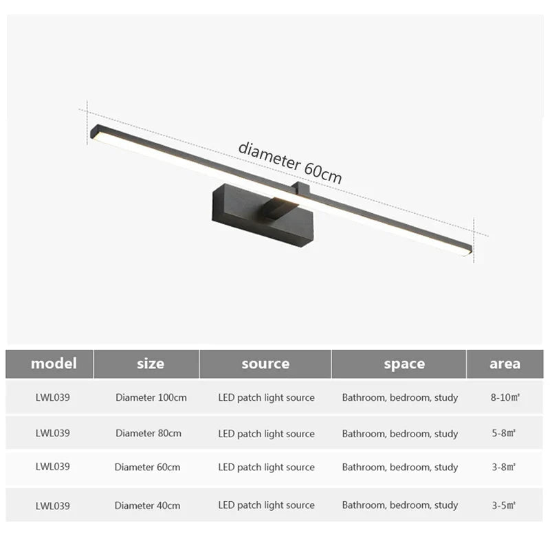 Modern LED Wall Light for Bathroom – 3-Color Adjustable Light Aluminum LED Mirror Lamp for Makeup and Bathing | Kalsten