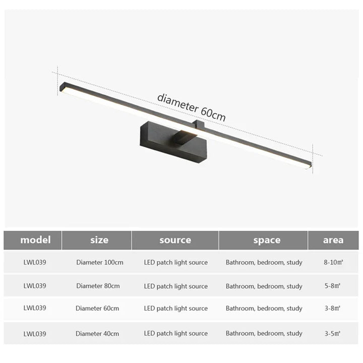 Modern LED Wall Light for Bathroom – 3-Color Adjustable Light Aluminum LED Mirror Lamp for Makeup and Bathing | Kalsten