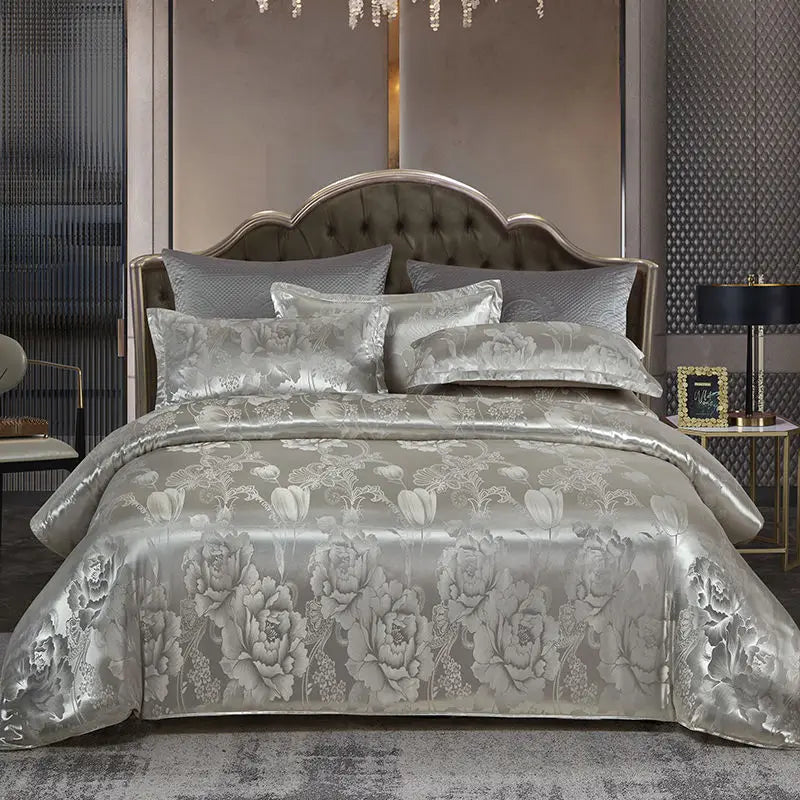 Kalsten | Luxurious Satin Rayon Jacquard Duvet Cover in Gold & Blue
