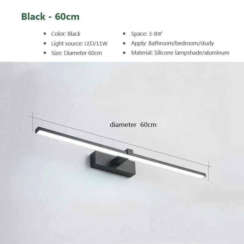 Modern LED Wall Light for Bathroom – 3-Color Adjustable Light Aluminum LED Mirror Lamp for Makeup and Bathing | Kalsten