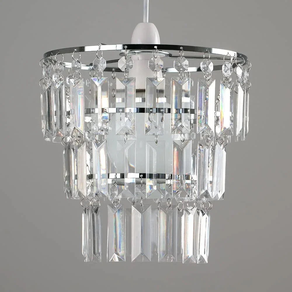 Modern 3-Tier Clear Beaded Chandelier: Elegant Acrylic Droplet Lampshade | Kalsten