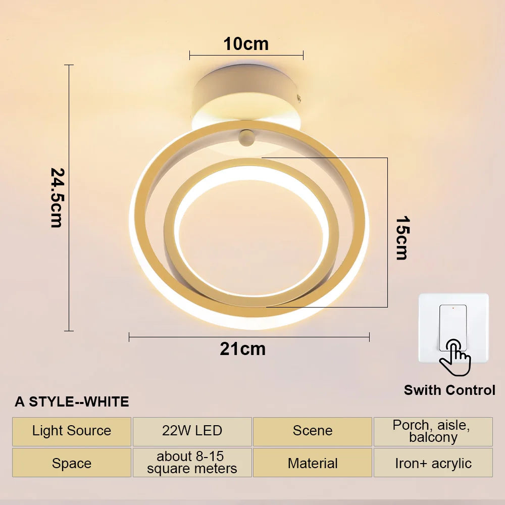 Modern LED Aisle Ceiling Light – 2-Ring Surface-Mounted Lighting Fixture for Hallway, Balcony, and Indoor Spaces | Kalsten