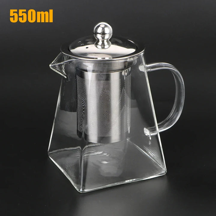 Kalsten | Teavora Glass Teapot with Stainless Steel Infuser | Heat Resistant & Dishwasher Safe | For Loose Tea & Tea Flowers | 550/750/950 ml
