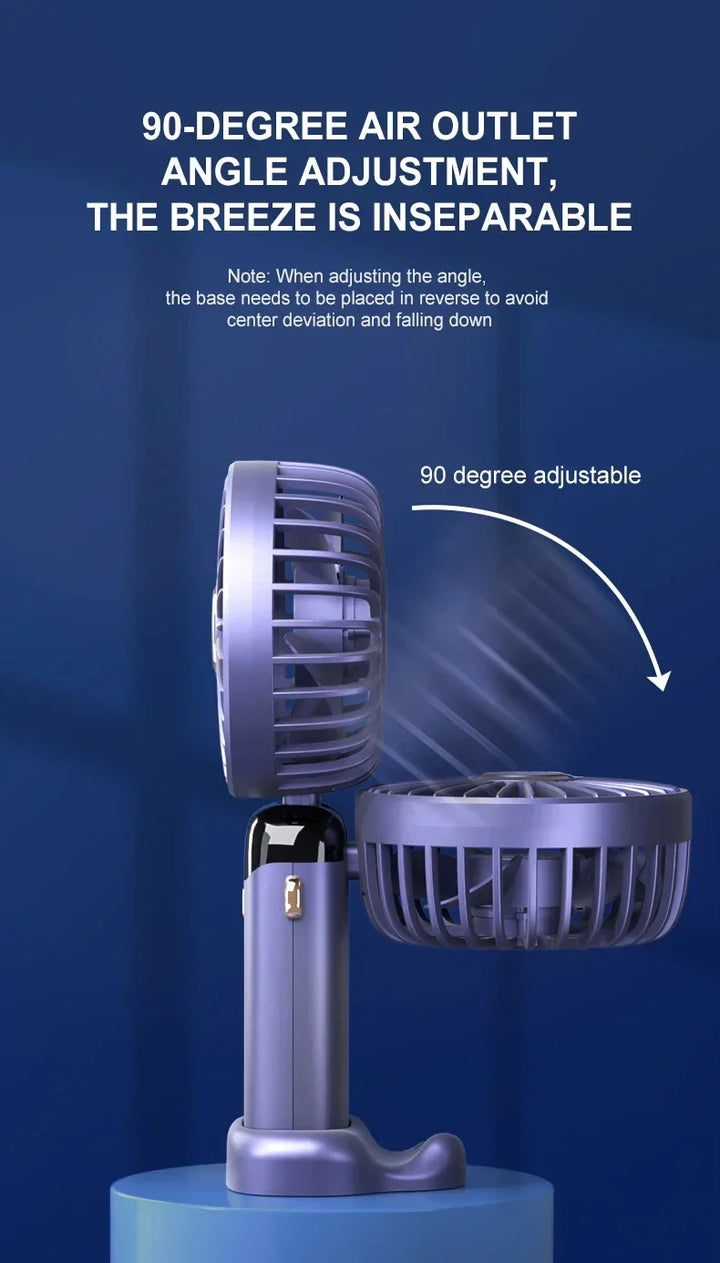 5000mAh Handheld Mini Fan – Wireless USB Rechargeable Portable Fan with Digital Display, Phone Holder, 5-Speed Foldable Neck Hanging Fan | Kalsten