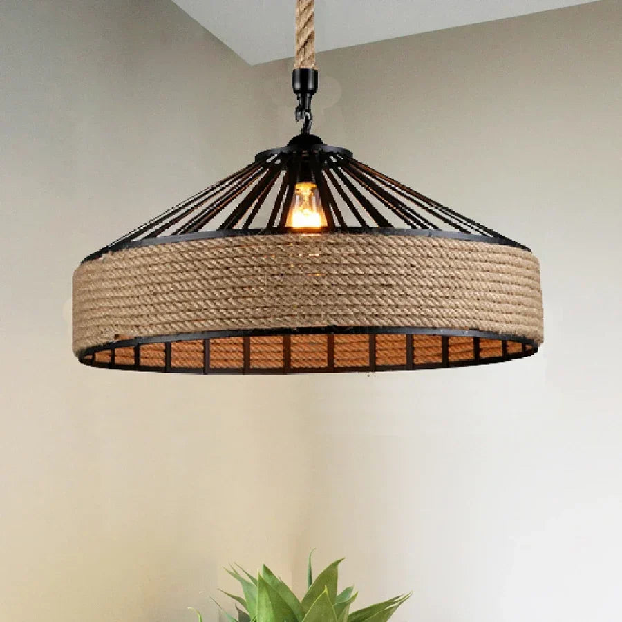 Classical Hemp Rope Pendant Hanging Lamp: Antique Industrial Chandelier for Dining Room and Home Decor | Kalsten