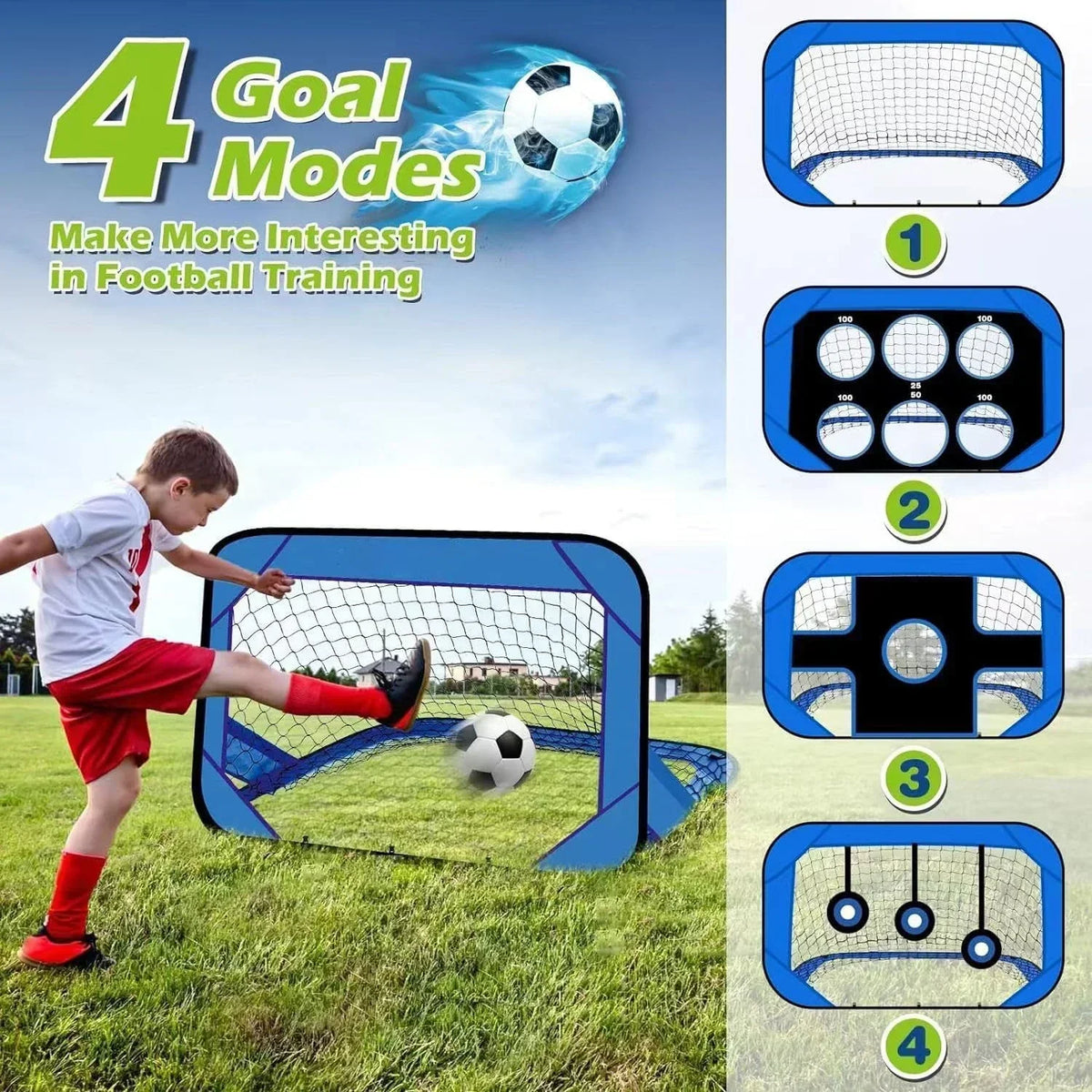 BowLift | PlayMax Foldable Football Goal – Kids 4-in-1 Portable Soccer Net for Training & Outdoor Play