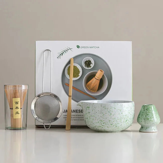 Ceramic Matcha Bowl Set Natural Size Standard High-Quality with Whisk-1