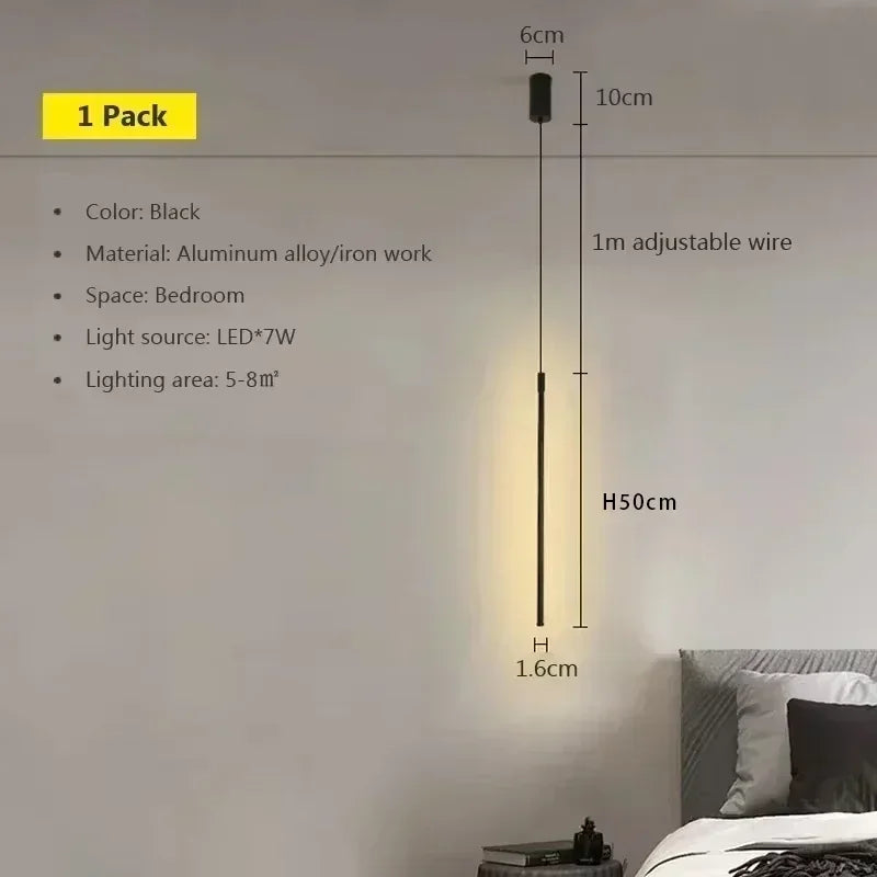 Modern LED Long Pendant Light for Dining Room, Bedroom & Living Room – Touch Switch, Aluminum Hanging Lamp, White & Black Lampshade | Kalsten