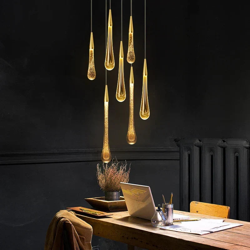 BowLift | Crystal LED Pendant Lights: Perfect for Bedrooms, Dining Rooms, Bar - Water Droplet Chandelier, Stair Lamp for Interior Decoration