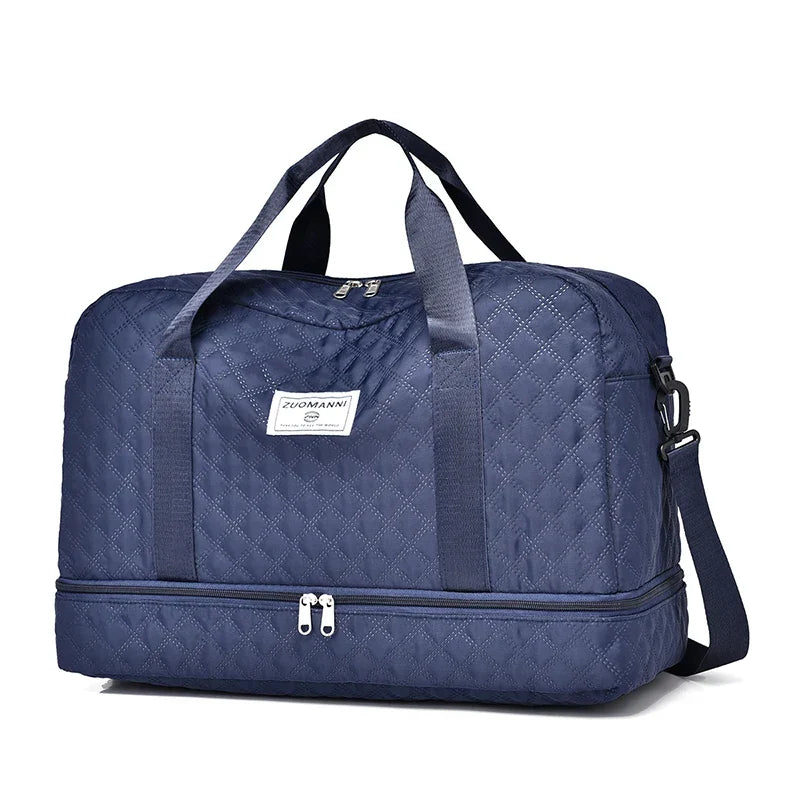 Brehn | Raumio TravelFlex Lightweight Travel Bag with Diamond Pattern | Large Sports & Weekend Bag with Shoe Compartment & Wet Compartment | Carry-on Compatible & Foldable