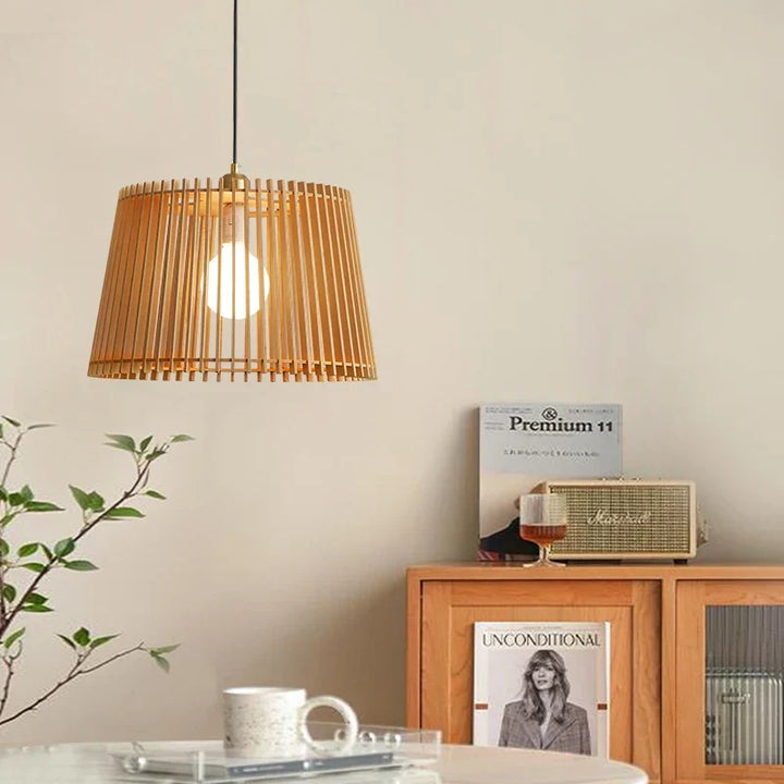 Modern Japanese Birdcage Pendant Lamp – Wooden Bucket Chandelier for Living Room, Bedroom, and Bar Décor | Kalsten