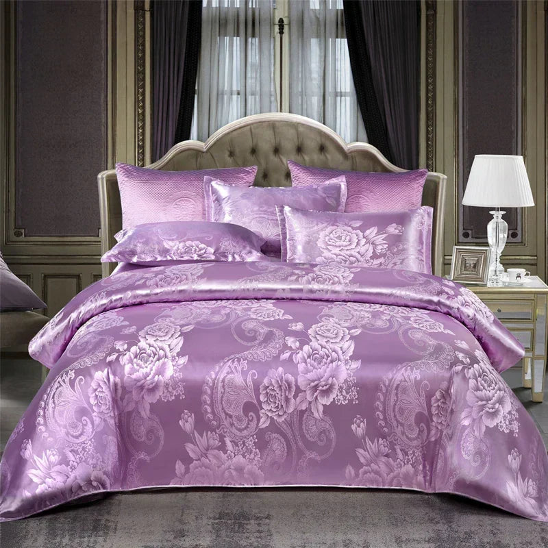 Kalsten | Luxurious Satin Rayon Jacquard Duvet Cover in Gold & Blue