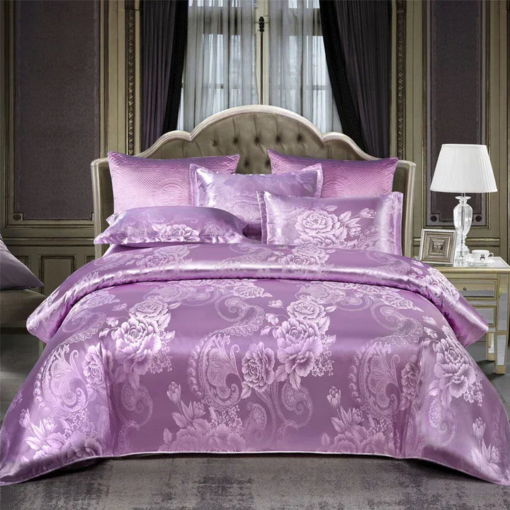 Kalsten | Luxurious Satin Rayon Jacquard Duvet Cover in Gold & Blue