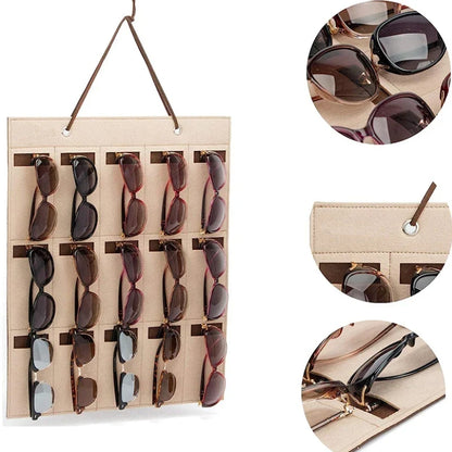 Skanto | GlasSpace Organizer | Wall-Mounted Glasses Holder | Foldable Sunglasses Storage Bag | Space-Saving & Dustproof | 42 × 38 cm