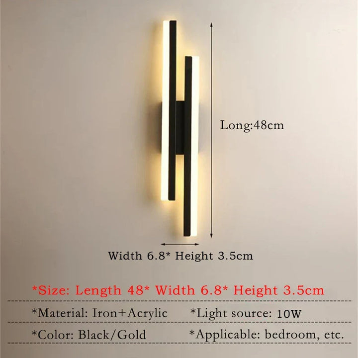Modern LED Wall Lamp – Black & Gold Acrylic Wall Sconce for Living Room, Bedroom, and Interior Decor | Kalsten