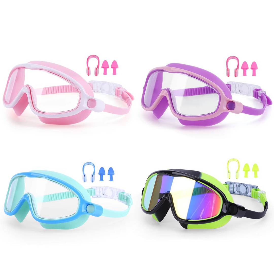 Kalsten | 2-Pack HD Swimming Goggles with Earplugs, Wide-View Waterproof Dive Mask