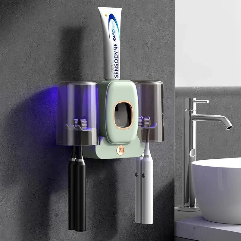 Kalsten | UV Toothbrush Holder PureBrush UV | Sterilization with UV Light | Automatic Toothpaste Dispenser | Wall Mounting Without Drilling