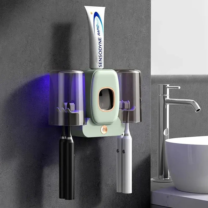 Kalsten | UV Toothbrush Holder PureBrush UV | Sterilization with UV Light | Automatic Toothpaste Dispenser | Wall Mounting Without Drilling
