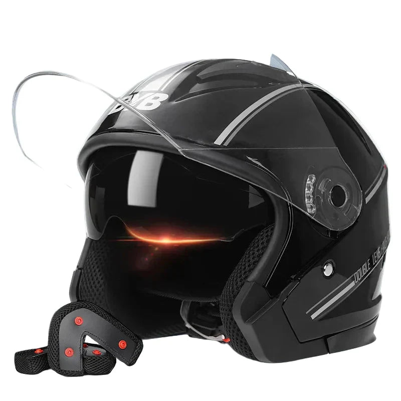 Kalsten | Retro 3/4 Open-Face Motorcycle Helmet with Dual Lens – AeroRide