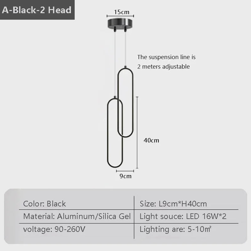Modern LED Pendant Light – Black and Gold Hanging Lamp for Bedroom, Living Room, and Dining Room Décor | Kalsten