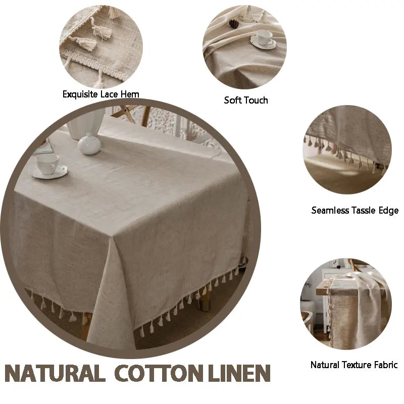 2023 Cotton-Linen Tablecloth with Tassels, Rectangular Tablecloth for Dining Table, Coffee-Tea Tablecloths, Wedding Easter Decoration | Kalsten