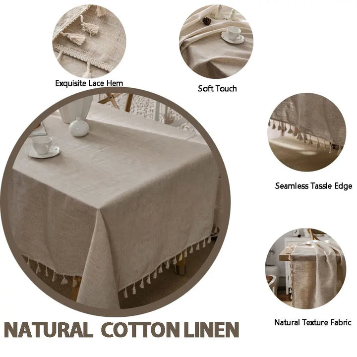 2023 Cotton-Linen Tablecloth with Tassels, Rectangular Tablecloth for Dining Table, Coffee-Tea Tablecloths, Wedding Easter Decoration | Kalsten