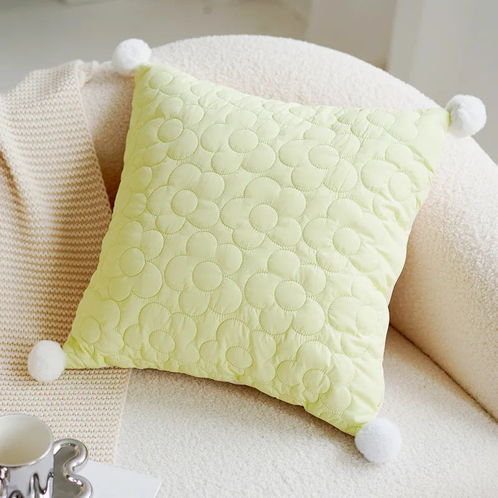 Green & Pink Tulip Embroidered Pillow Cover | Kalsten