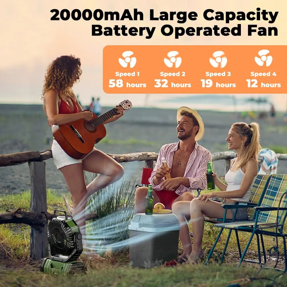 Camping Fan with 20,000mAh Battery, LED Light & Remote Control – AirMate | Kalsten