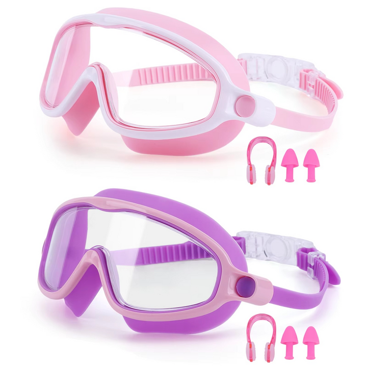 Kalsten | 2-Pack HD Swimming Goggles with Earplugs, Wide-View Waterproof Dive Mask
