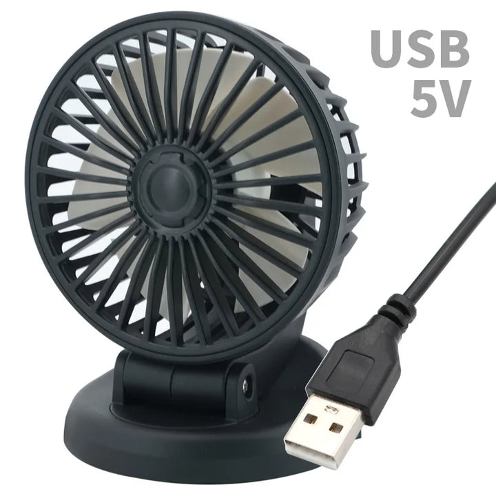360° Adjustable Car Fan - 3-Head Automotive Electric Fan - USB/12V/24V - 2 Speeds - Silent Cooling for Home, Desk, Office & Car | Kalsten