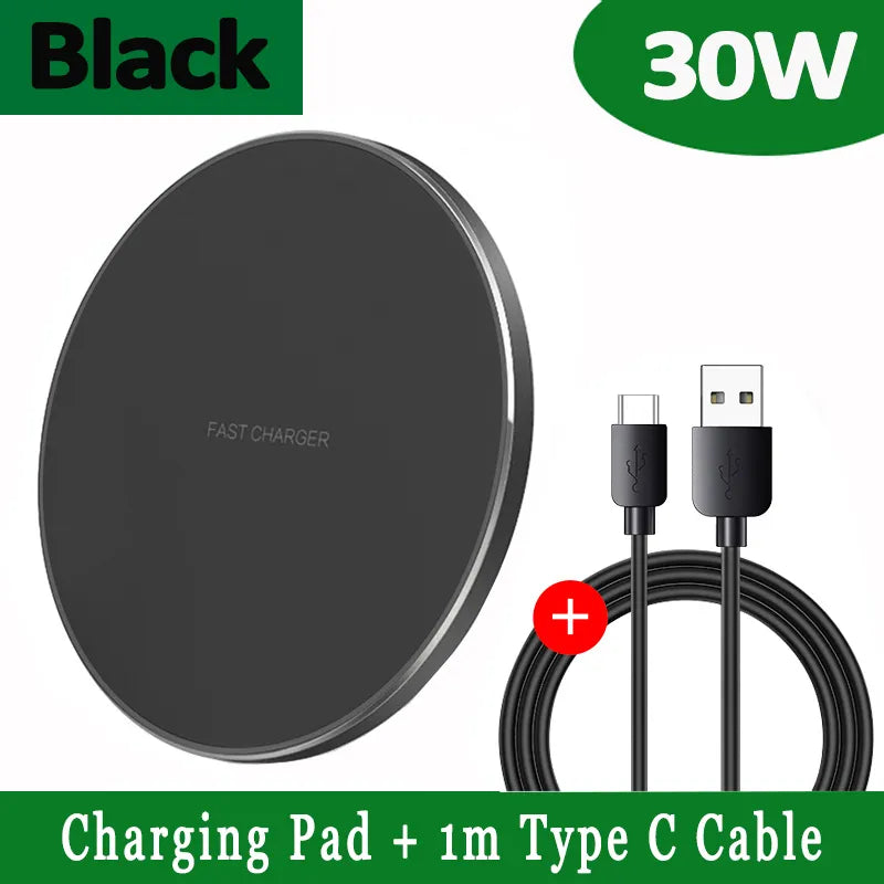 Kalsten | 30W Fast Wireless Charging Pad | Premium USB C Charging Cable MagSafe Charger for Apple iPhone, Samsung & Android - Fast Wireless Charging Pad