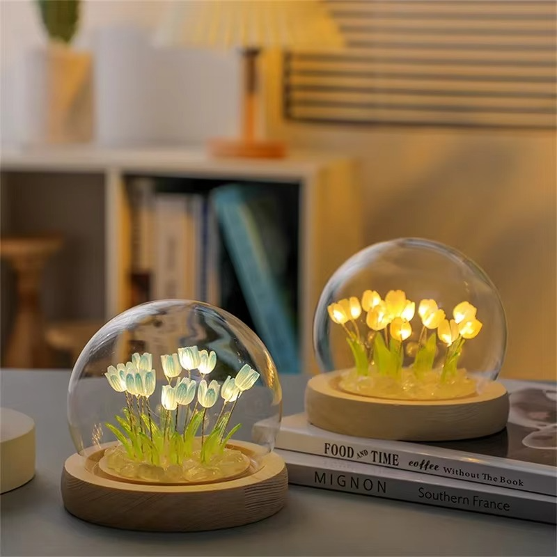 Handmade Artificial Tulip LED Night Light Bedside Table Lamp for Bedroom and Gift Decor | Kalsten