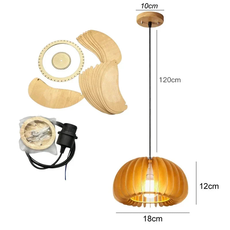 Modern Wood Pumpkin Pendant Light – Handmade Hanging Lamp for Dining Room, Bedroom, and Home Decor – Natural Bamboo & Wooden E27 Fixture (18-42cm) | Kalsten