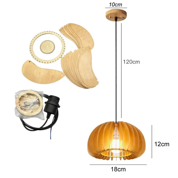 Modern Wood Pumpkin Pendant Light – Handmade Hanging Lamp for Dining Room, Bedroom, and Home Decor – Natural Bamboo & Wooden E27 Fixture (18-42cm) | Kalsten