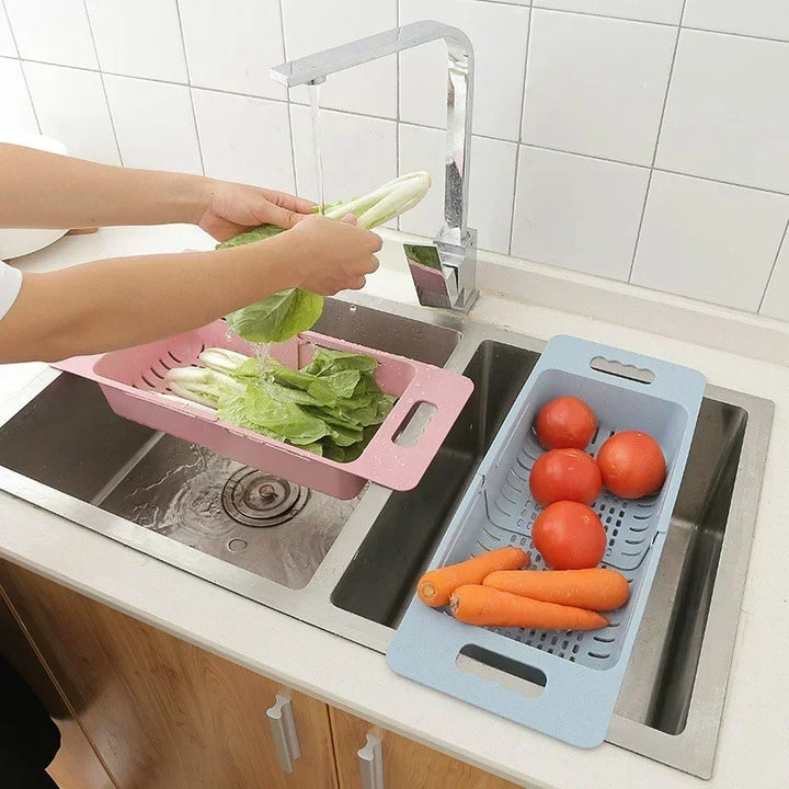 FlexDrain Draining Basket Kitchen – Adjustable Sink Organizer | Auto Drain & Fruit Vegetable Dryer | Space-saving Kitchen Accessory | Kalsten
