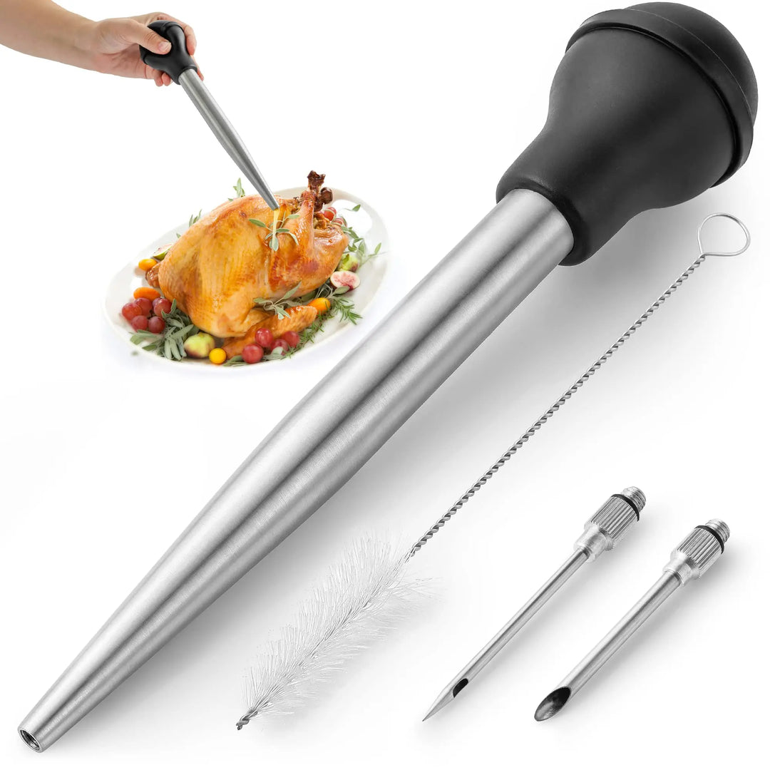 Kalsten | Flavora Marinade Injector | With 2 Needles & Cleaning Brush | For Liquid & Thick Marinades | Stainless Steel & Silicone