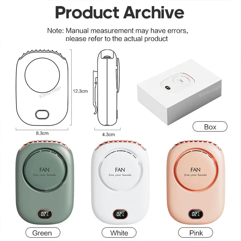 New Portable Hanging Neck Fan: Mini Cooling Waist Fans, Rechargeable Bladeless Fans - Up to 12 Hours Outdoor Use, 2000mAh | Kalsten