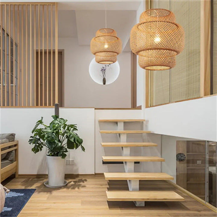 Classic Bamboo Lustre Chandelier - Handmade Rattan Pendant Light Fixture | Kalsten