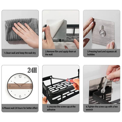 Skanto | Wall-Mounted Bathroom Storage Holder: No-Drill Corner Cabinet Shower Caddy - WC Shampoo Organizer, Bathroom Shelves