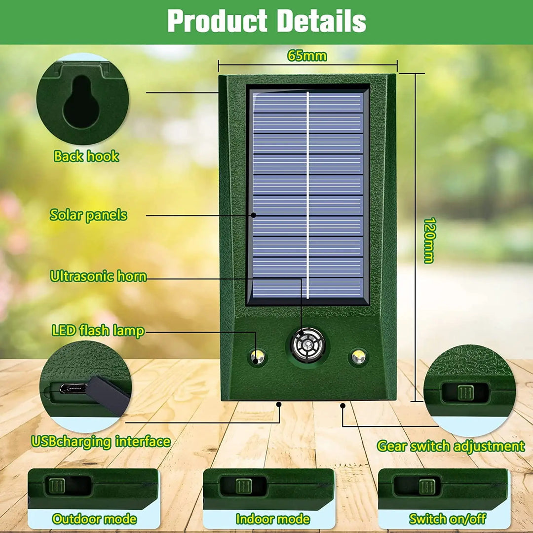 Kalsten | SolarGuardix Ultrasonic Bird Repeller Solar | With LED & Motion Sensor | Waterproof IP58 | 600 m² Coverage