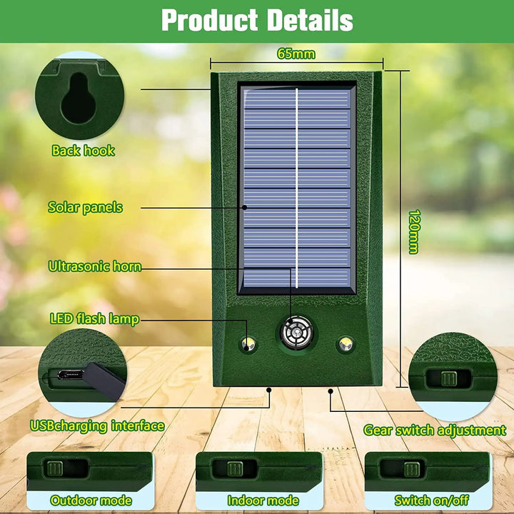 Kalsten | SolarGuardix Ultrasonic Bird Repeller Solar | With LED & Motion Sensor | Waterproof IP58 | 600 m² Coverage