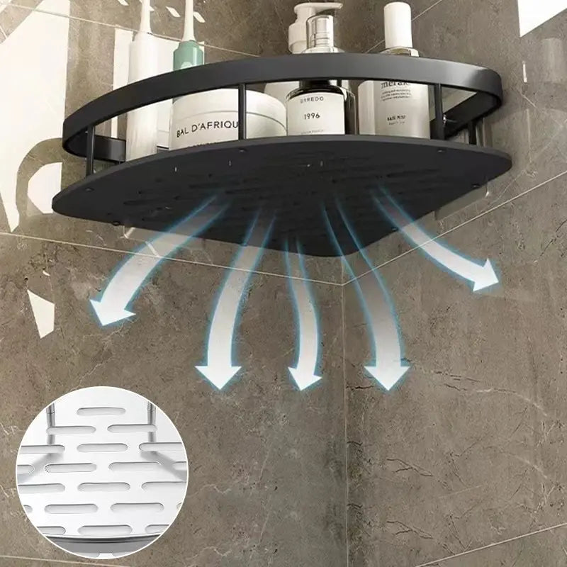Skanto | Wall-Mounted Bathroom Storage Holder: No-Drill Corner Cabinet Shower Caddy - WC Shampoo Organizer, Bathroom Shelves